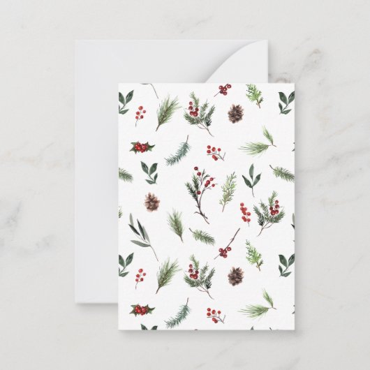 Mini Monogram Rode bessen krans Vrolijk Kerstfeest Notitiekaartje (Achterkant)