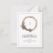 Mini Monogram Rode bessen krans Vrolijk Kerstfeest Notitiekaartje (Voorkant)