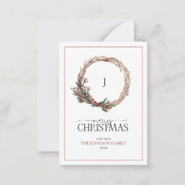 Mini Monogram Rode bessen krans Vrolijk Kerstfeest Notitiekaartje