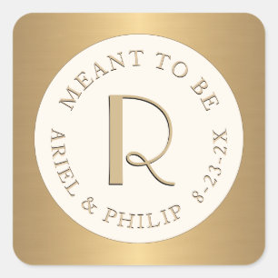 Mini monogramlabel met huwelijksdatum bedoeld om t vierkante sticker