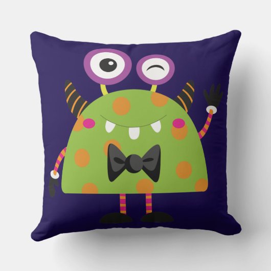 Mini Monster, blauw groen, kinder, kinderen Kussen (Achterkant)