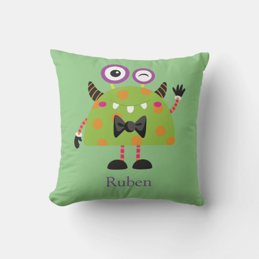 Mini Monster, lichtgroen, kinderkamer Kussen (Voorkant)