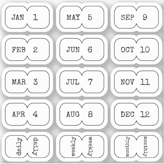 Mini Monthly Index Divider Tabs White Folded  Sticker (Voorkant)