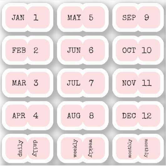 Mini Monthly Index Tabs Page Divider Pink Folded Sticker (Voorkant)