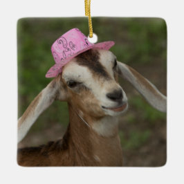 Mini Nubian Dairy Goat in een roze Cowgirl Pet Keramisch Ornament