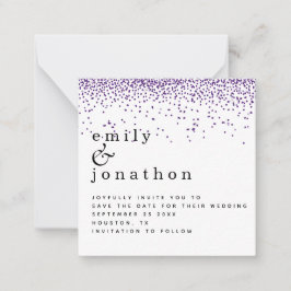 MINI Paarse Glitter Confetti Wedding Save the Date Notitiekaartje