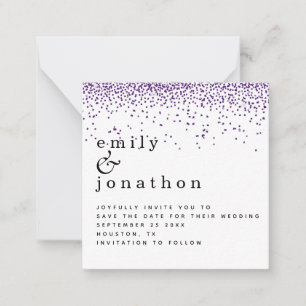 MINI Paarse Glitter Confetti Wedding Save the Date Notitiekaartje