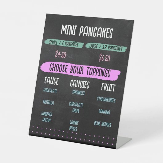 Mini Pannenkoeken Winkelwagen Menu Krijtbord Sjabl Reclamebord Met Voetstuk (Voorkant)