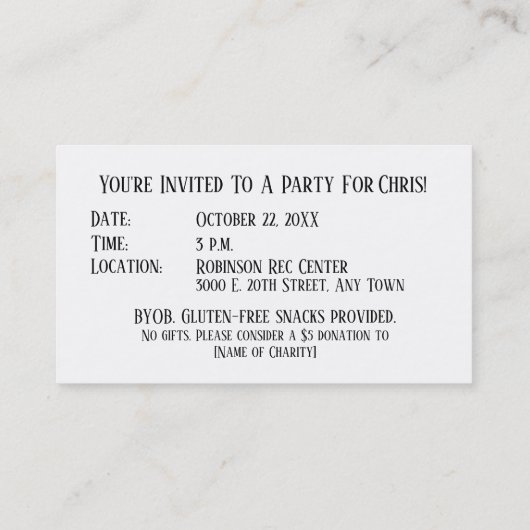 Mini Party Invitation Reminder Sjabloon Visitekaartje (Achterkant)