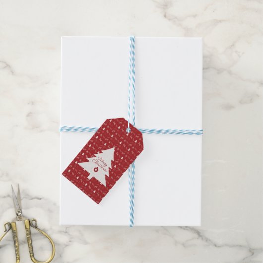 Mini Pattern Festive Red & White Christmas Cadeaulabel (Met Touw)
