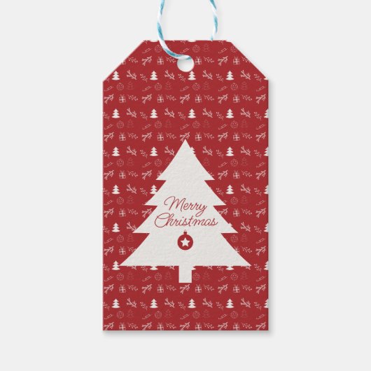 Mini Pattern Festive Red & White Christmas Cadeaulabel (Voorkant)