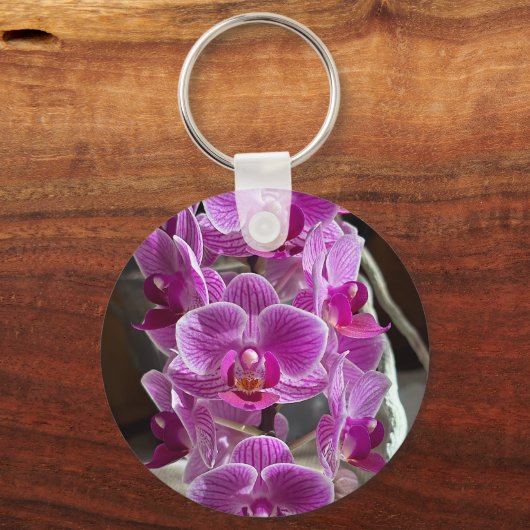 Mini Phalaenopsis Sogo Vivien Paarse orchideebloem Sleutelhanger (Voorkant)