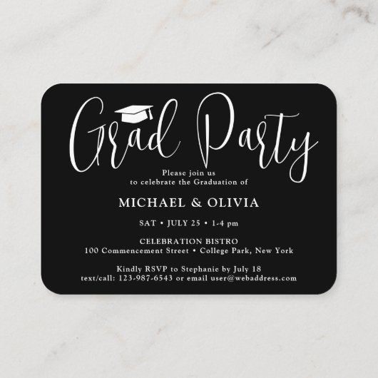 Mini Photo Joint Graduation Party Black Invitation Informatiekaartje (Achterkant)