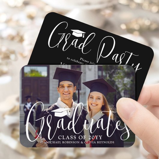 Mini Photo Joint Graduation Party Black Invitation Informatiekaartje