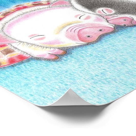 Mini Pigs Piglets Kinder Kunst Poster Print (Hoek)