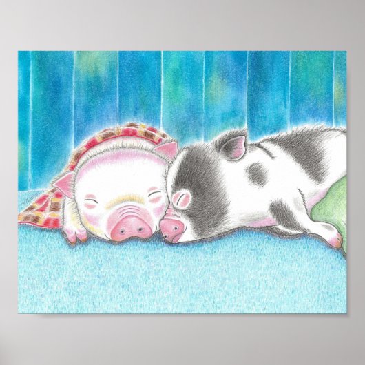 Mini Pigs Piglets Kinder Kunst Poster Print (Voorkant)