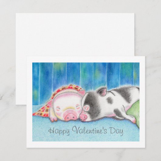 Mini Pigs Piglets Valentine's Day Flat Card (Voorkant / Achterkant)