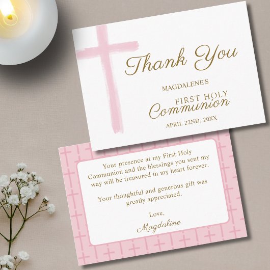 Mini Pink Cross First Holy Communion Thank You Informatiekaartje