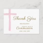 Mini Pink Cross First Holy Communion Thank You Informatiekaartje (Voorkant)