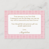 Mini Pink Cross First Holy Communion Thank You Informatiekaartje (Achterkant)