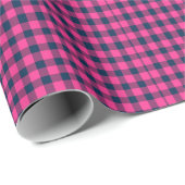 Mini Pixel Buffalo Check Plaid Roze Marineblauw Cadeaupapier (Rol Hoek)
