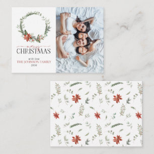 Mini Poinsettia Krans Foto Vrolijk Kerstfeest Notitiekaartje