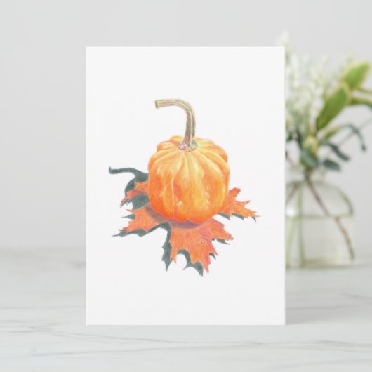 Mini pompoen op eikenblad platte Kaart (Staand voorkant)