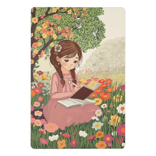 Mini Prancheta Menina escrevendo em um campo Klembord (Achterkant)