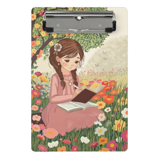 Mini Prancheta Menina escrevendo em um campo Klembord (Voorkant)