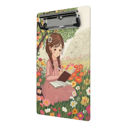 Mini Prancheta Menina escrevendo em um campo Mini Klembord (Angled2)