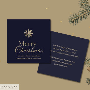 Mini Prettig Kerstmis Marineblauw Goud Sneeuwvlok Notitiekaartje