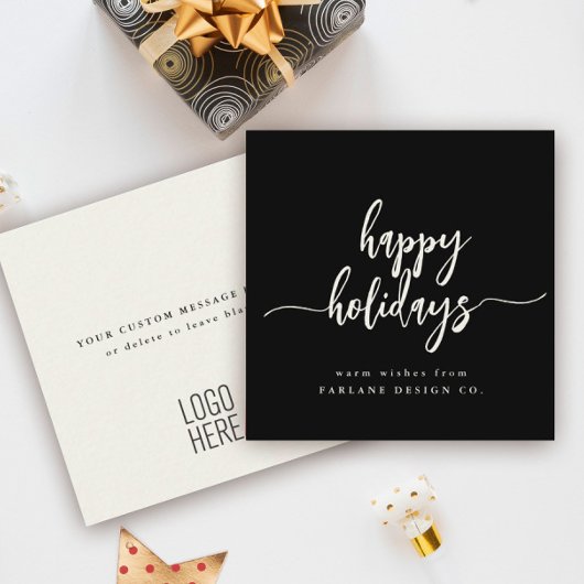 Mini Prettige feestdagen Modern Script Business Lo Notitiekaartje