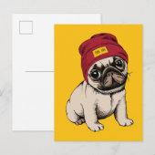 Mini Puppy Hipster Pug Briefkaart (Voorkant / Achterkant)