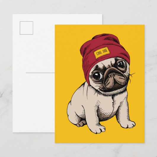 Mini Puppy Hipster Pug Briefkaart (Voorkant / Achterkant)