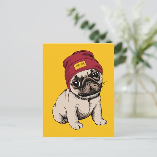 Mini Puppy Hipster Pug Briefkaart (Staand voorkant)