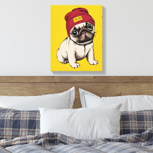 Mini Puppy Hipster Pug Canvas Afdruk (Insitu (Slaapkamer))