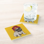 Mini Puppy Hipster Pug Glazen Onderzetter (Schuin)