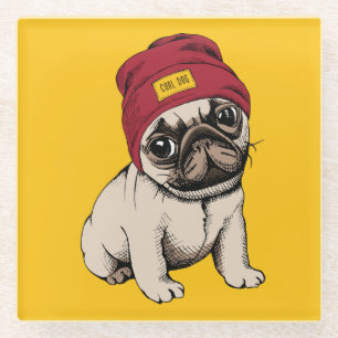 Mini Puppy Hipster Pug Glazen Onderzetter