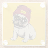 Mini Puppy Hipster Pug Glazen Onderzetter (Achterkant)
