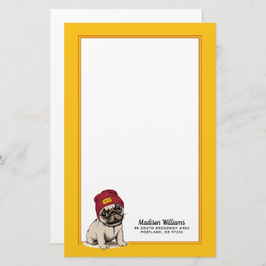 Mini Puppy Hipster Pug | Jouw namen toevoegen Briefpapier (Voorkant / Achterkant)