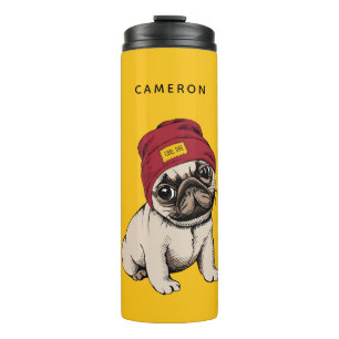 Mini Puppy Hipster Pug   Jouw namen toevoegen Thermosbeker