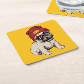 Mini Puppy Hipster Pug Kartonnen Onderzetters (Schuin)