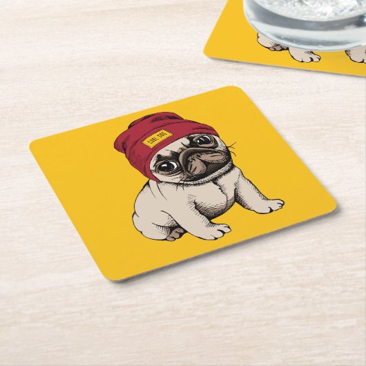 Mini Puppy Hipster Pug Kartonnen Onderzetters (Schuin)