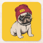 Mini Puppy Hipster Pug Kartonnen Onderzetters (Voorkant)