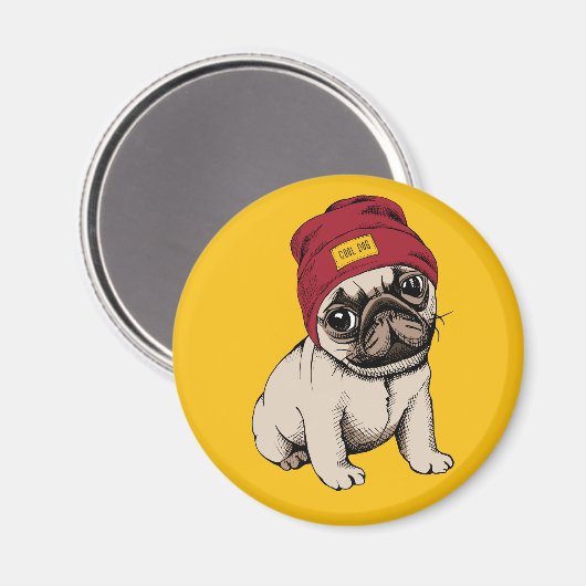 Mini Puppy Hipster Pug Magneet (Voorkant / Achterkant)