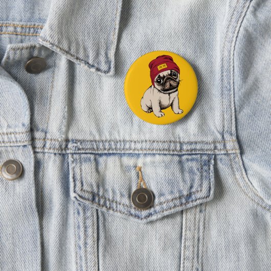 Mini Puppy Hipster Pug Ronde Button 5,7 Cm (In situ)