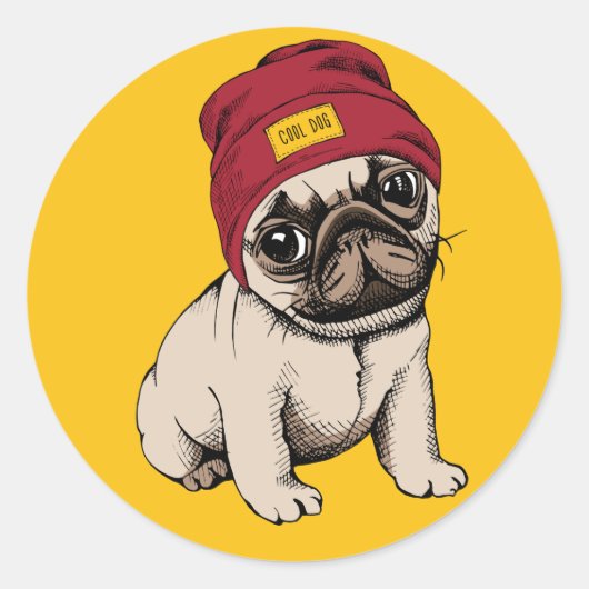 Mini Puppy Hipster Pug Ronde Sticker (Voorkant)