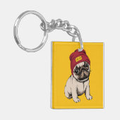 Mini Puppy Hipster Pug Sleutelhanger (Voorkant Links)