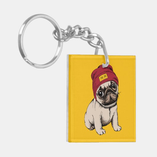 Mini Puppy Hipster Pug Sleutelhanger (Voorkant Links)