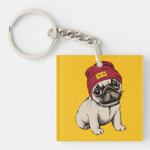 Mini Puppy Hipster Pug Sleutelhanger